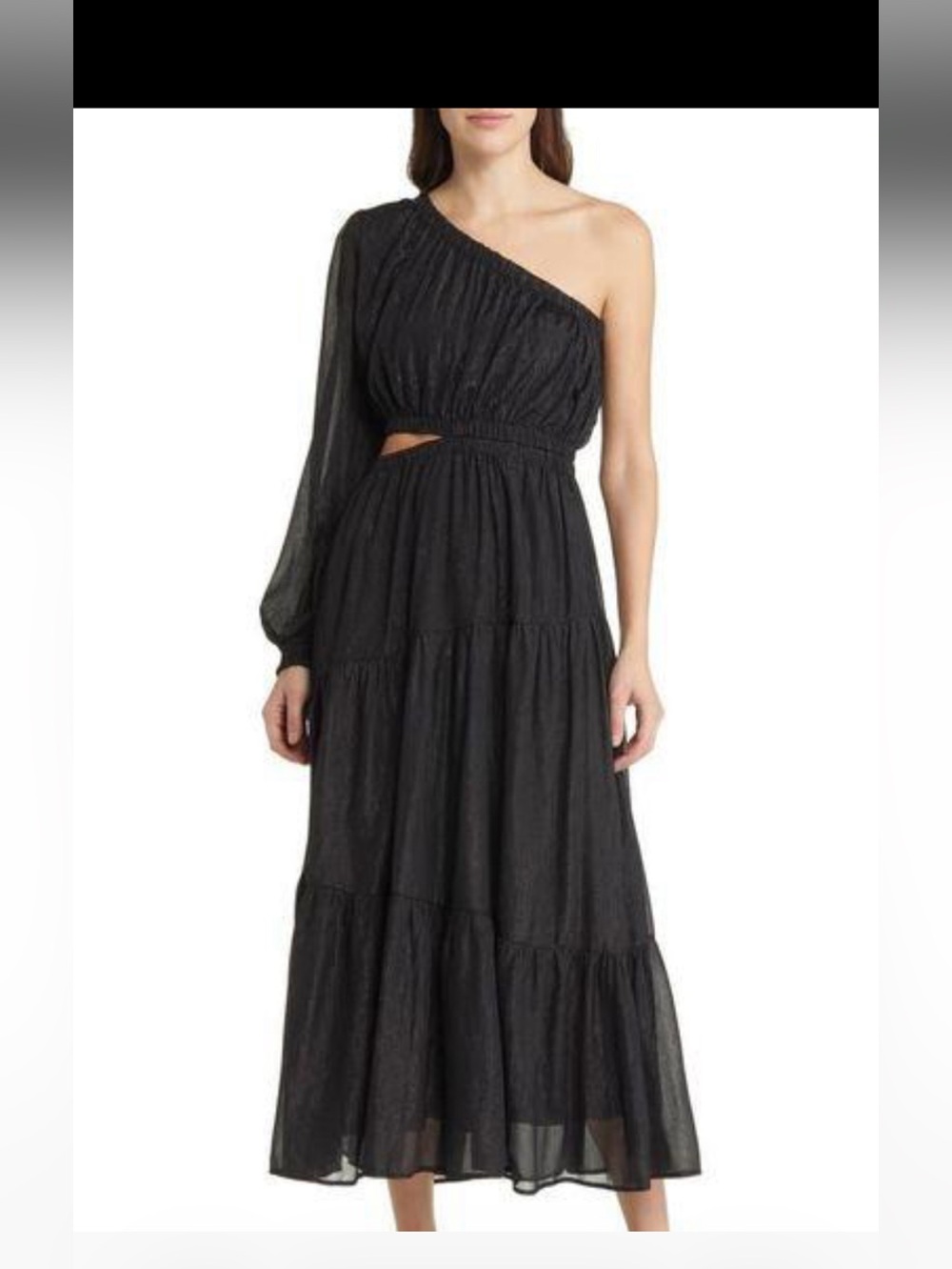 NWT Moon River Black One Shoulder Maxi Dress Ruched XS
